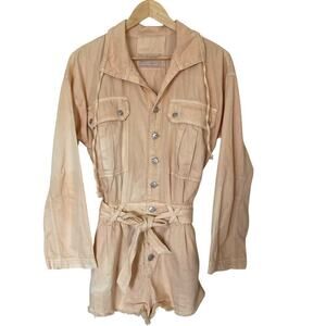 FREE PEOPLE Larson Long Sleeve Shortail Romper, Light Peach, Size X-Small